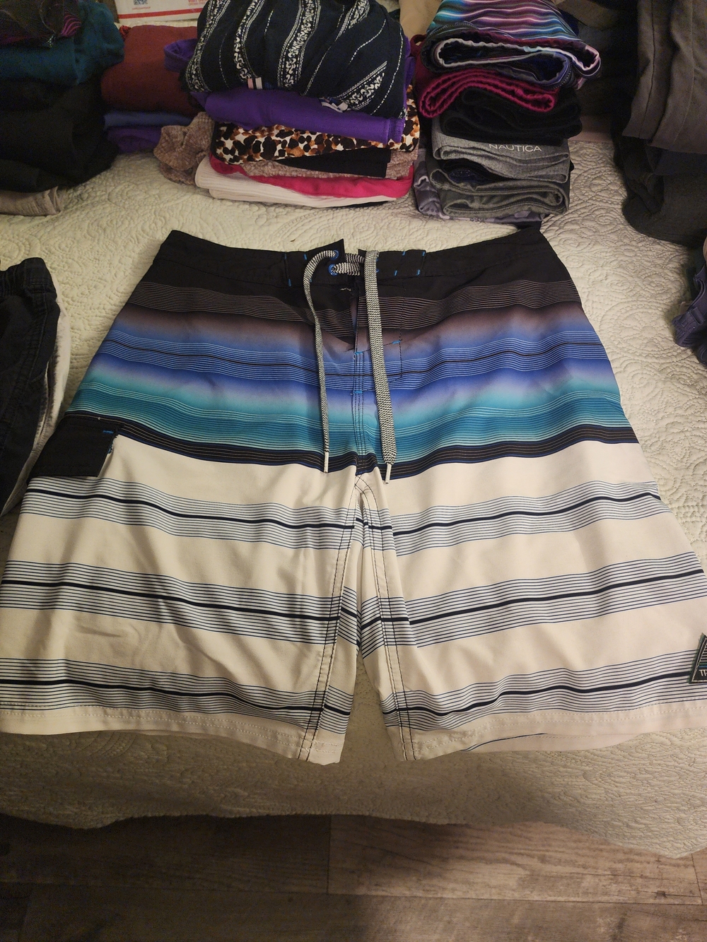 Trinity Blue Gradient and Cream Stripe Swim Board Shorts